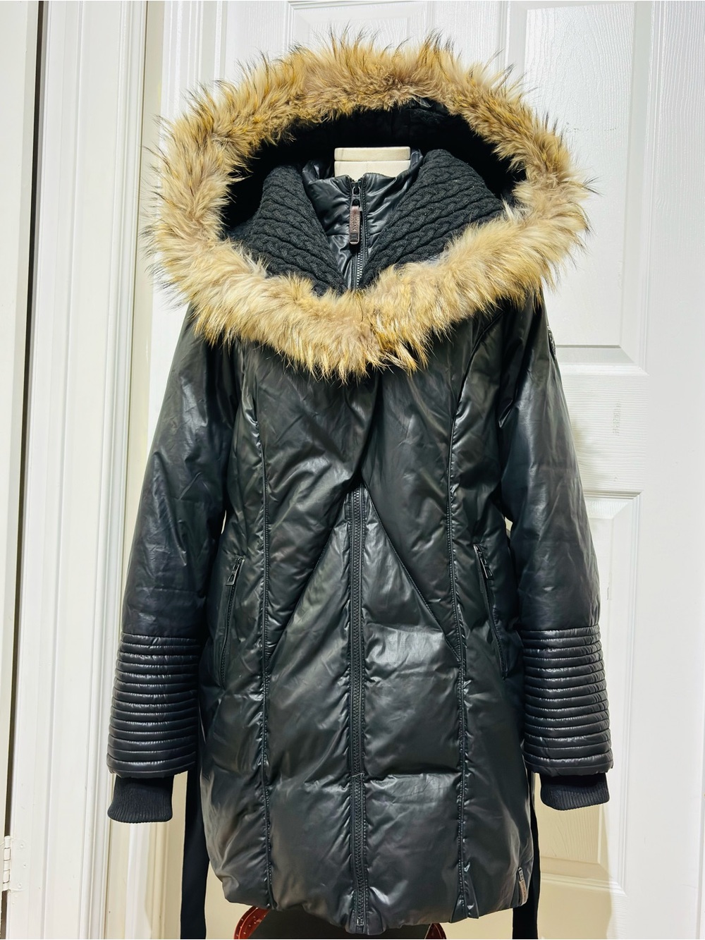 RUDSAK Sophie Black Puffer Coat with Fur Trimmed Hood